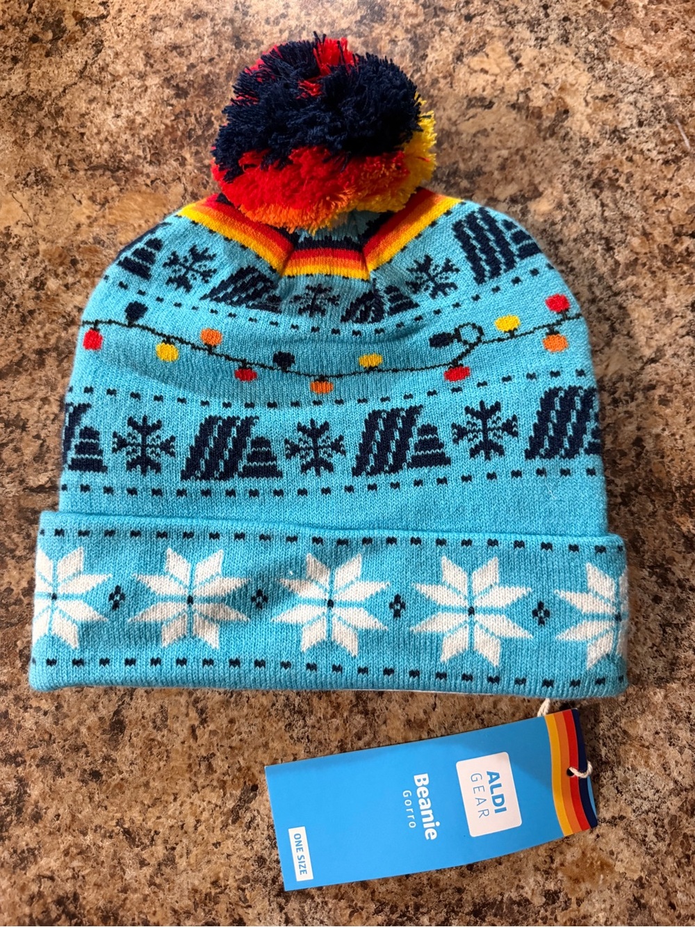 ALDI Gear Navy and Light Blue Pom Pom Beanie OS NWT